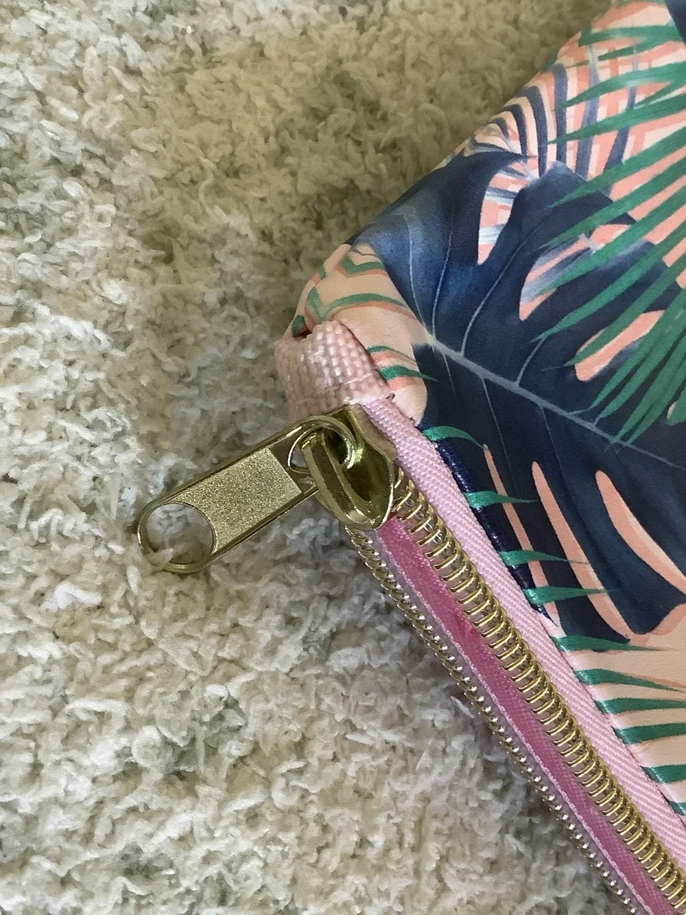 Tropical Palm Monstera Leaves Cosmetic Zipper Bag by Typo NWOT 8x6”
